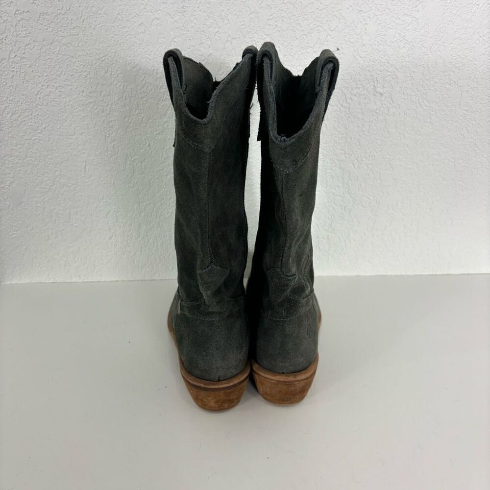 Bronx Grey Suede Tall Low Heel Western Pull On Boots - Picture 3 of 9